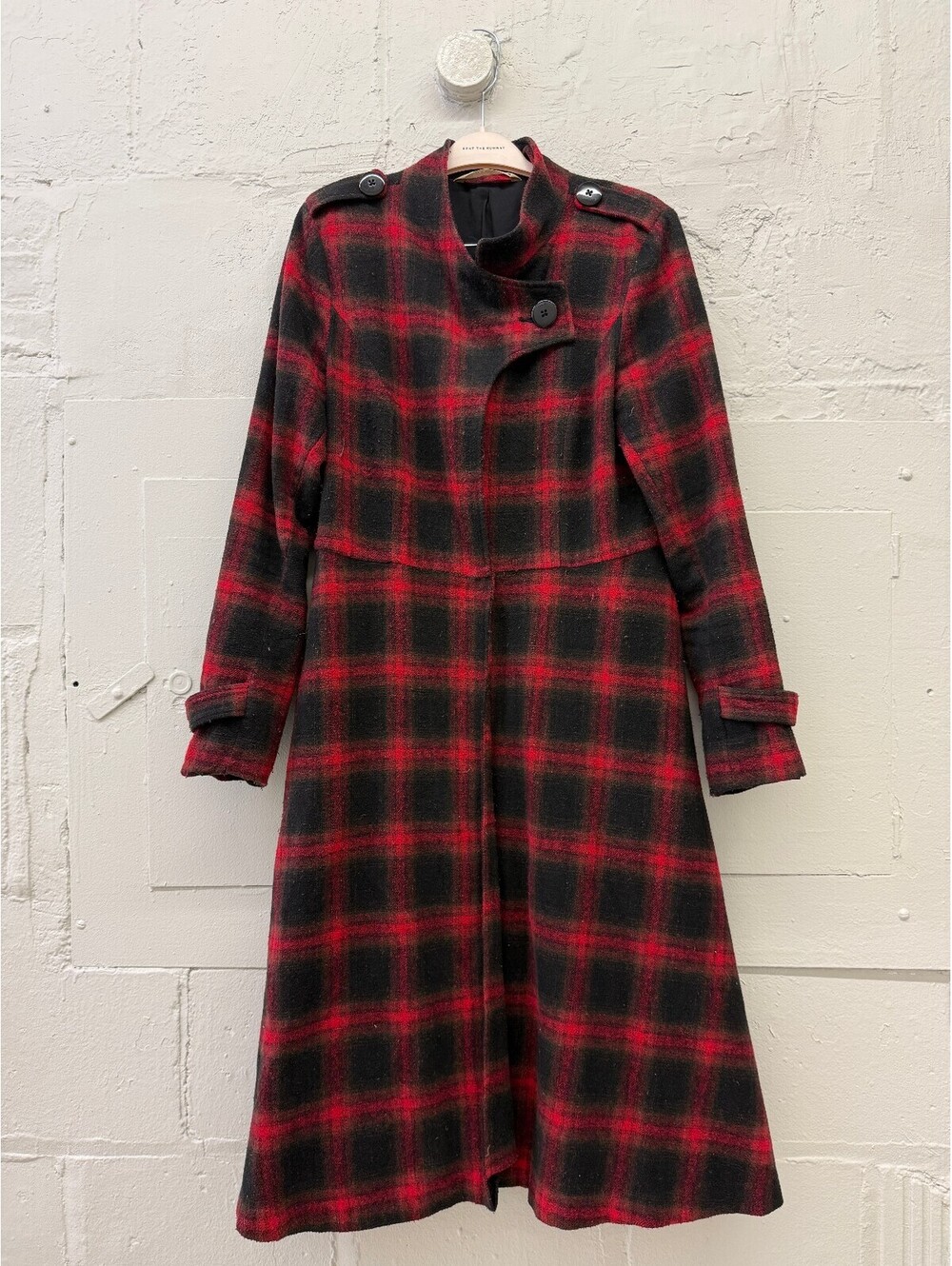 Zapelle Custom Red and Black belted flannel Plaid Wool blend Coat